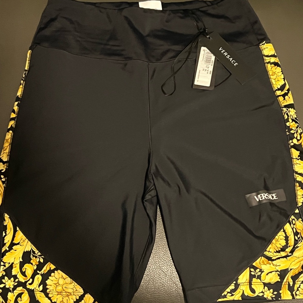 Versace Black Shorts with Gold Pattern